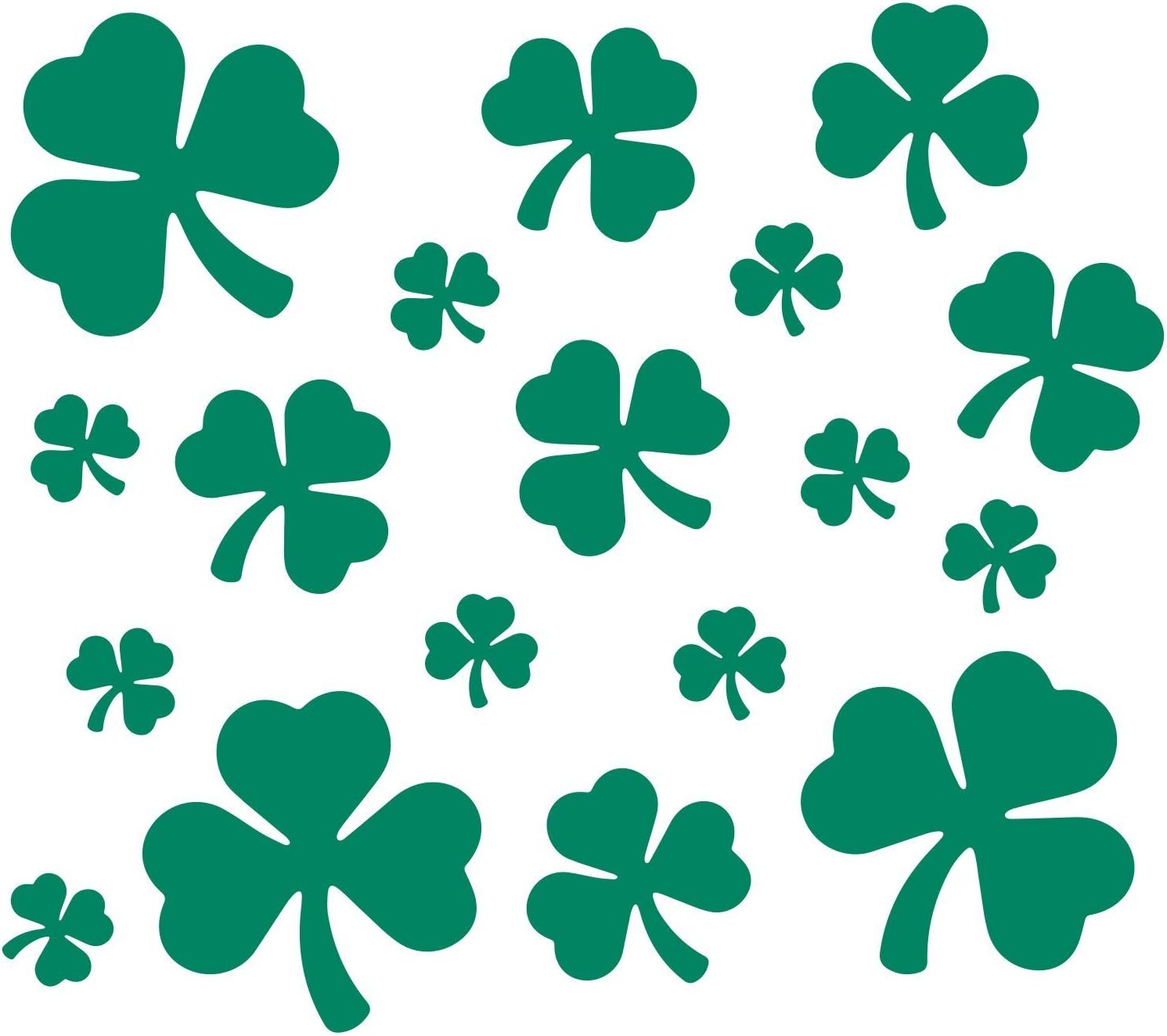 LiteMark Green Assorted Shamrock Decal Stickers Walls, Ceiling Floor - Pack of 18