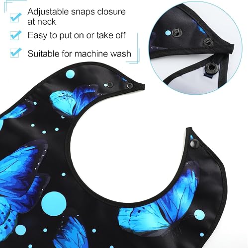 Miniatura 4 de SATINIOR 6 baberos para adultos, lavables y reutilizables, protectores de ropa con atrapa migas, hermoso patrón de baberos