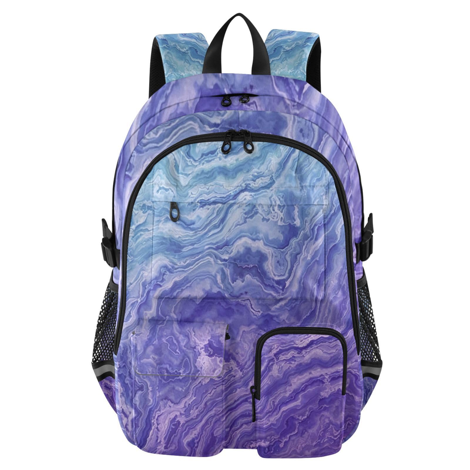 Grand sac à dos de voyage pour homme - Tourbillon indigo - Marbre - Sac à dos d'école - 44,5 cm - Léger et décontracté