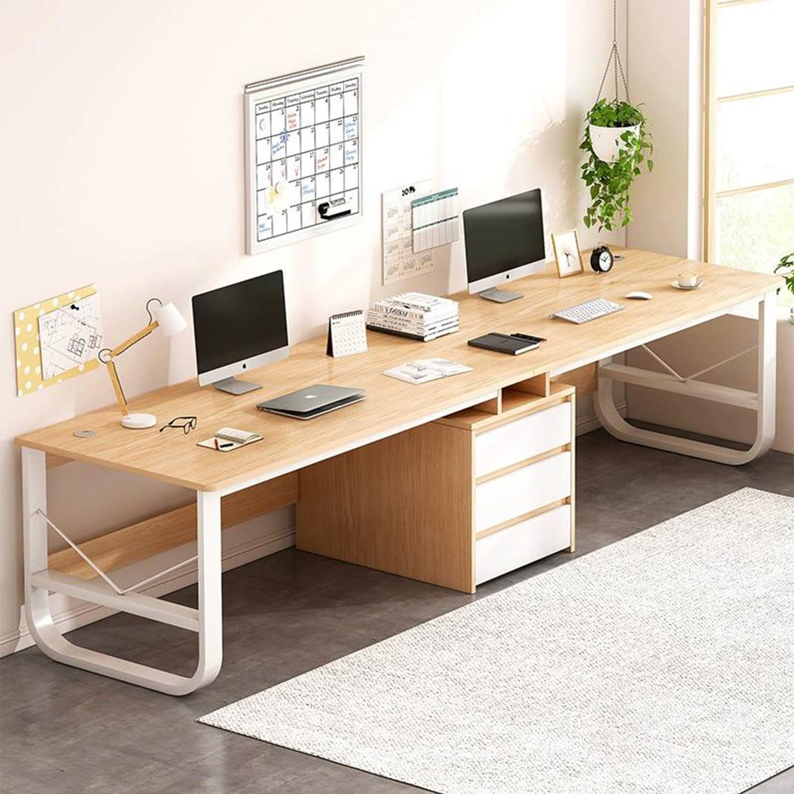 Scrivania doppia da 200/240 cm, scrivania per computer da gioco con cassetti, scrivania da studio per postazioni di lavoro in ufficio a casa A,200 * 50 * 73CM