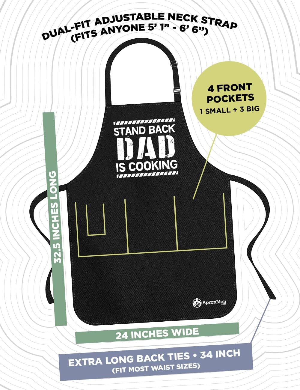 ApronMen, Stand Back Dad Is Cooking, Professionally Printed Funny BBQ Grill Apron for Men - Adjustable One Size Fits All - Image 5