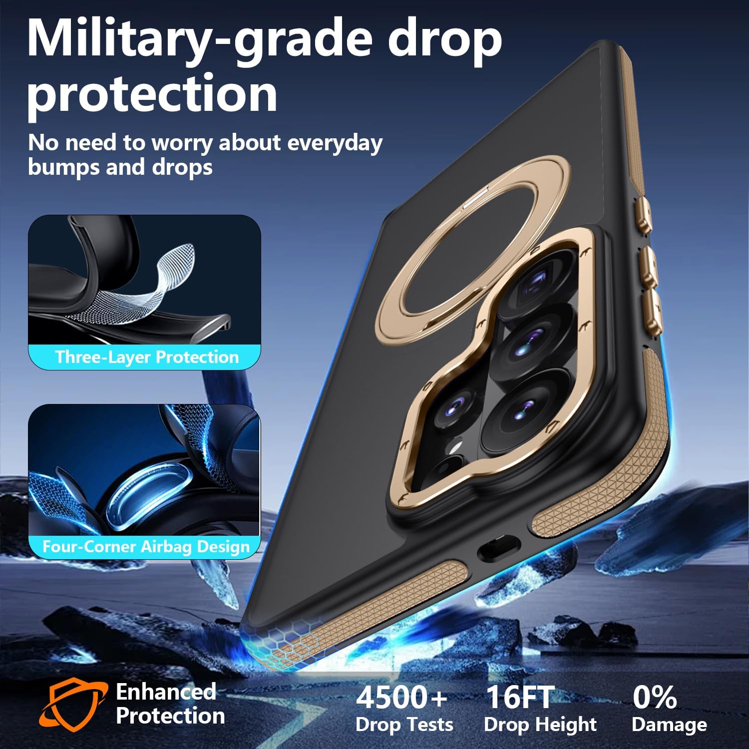 TIANNIUKE for Samsung Galaxy S26 Ultra Case 360°Rotatable Magnetic Ring Holder Stand, Ring Kickstand,Fit for MagSafe Mil-Grade Shockproof Translucent Matte Phone Cases (Desert Gold)