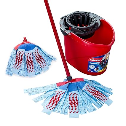 Vileda SuperMocio 3Action XL Mop and Bucket Set with Extra Refill, 40 x 28.3 x 28.5 cm, Red