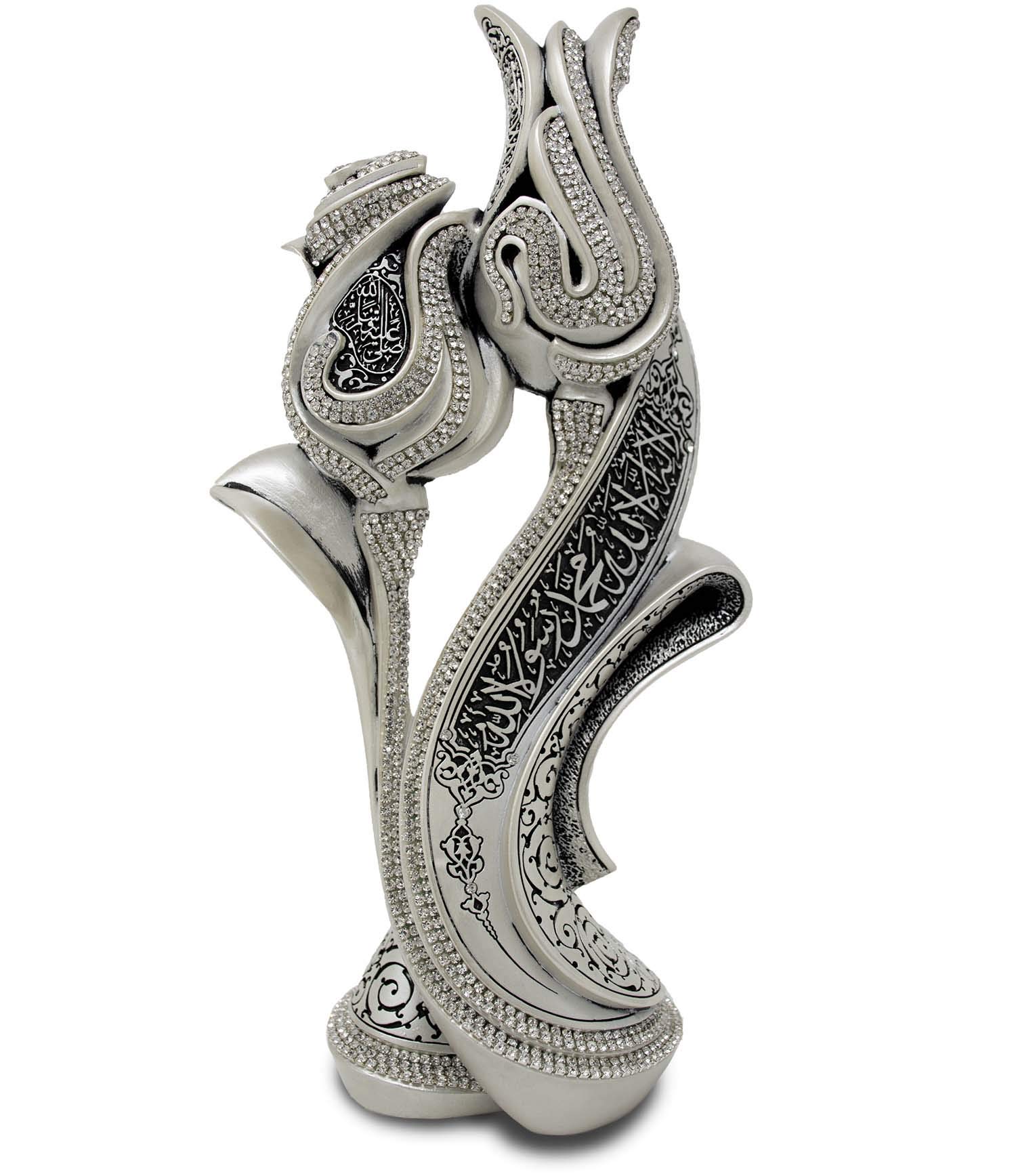 イスラム風テーブル装飾 ラマダンイードギフト ブックエンド ショーピース ラールグルチューリップ&ローズ アッラー・ムハンマド (マザーオブパール)