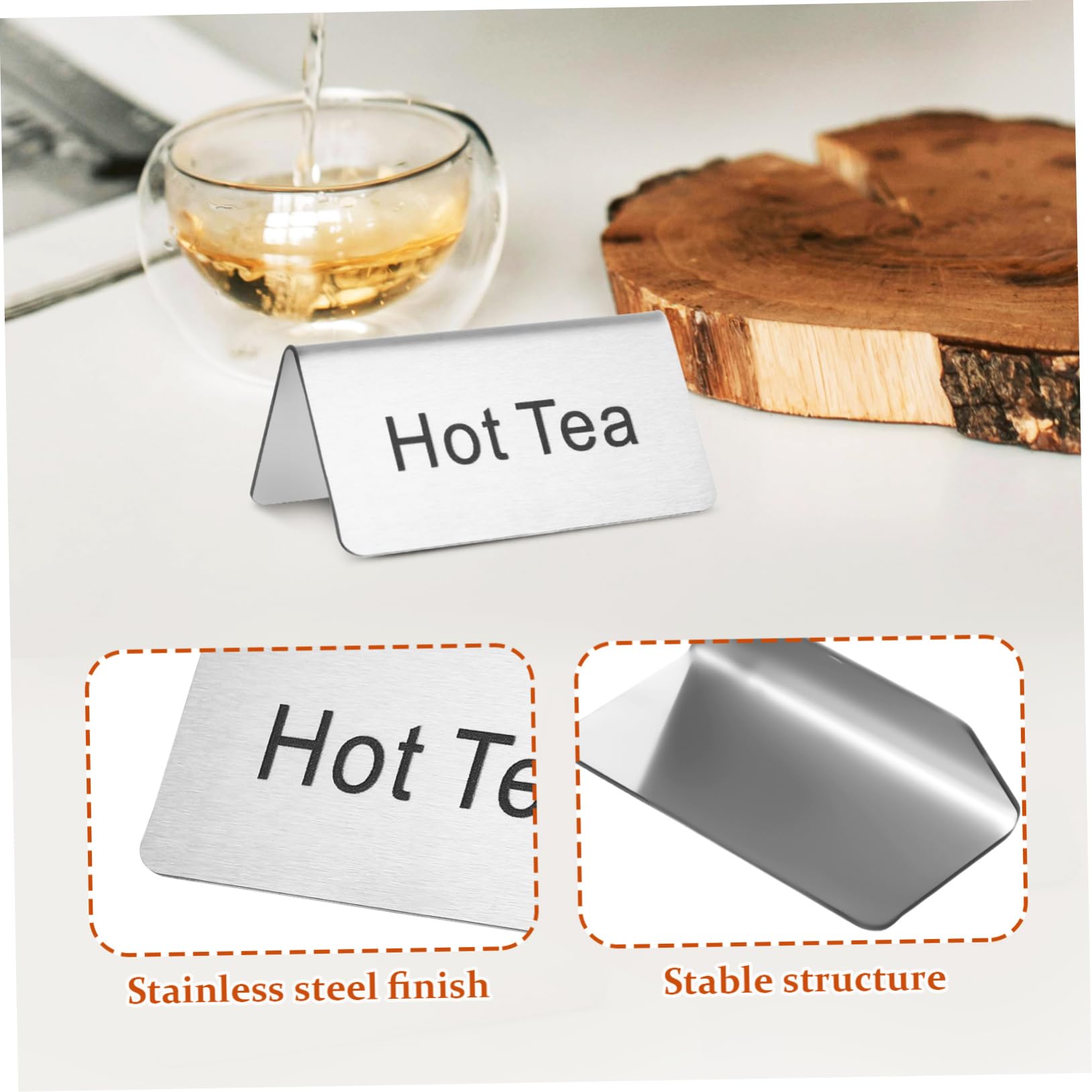 STOBAZA Stainless Steel Table Sign Set Coffee Table Decor Tea Stickers Beverage Display Signs Coffee Labels Party Buffet Labels