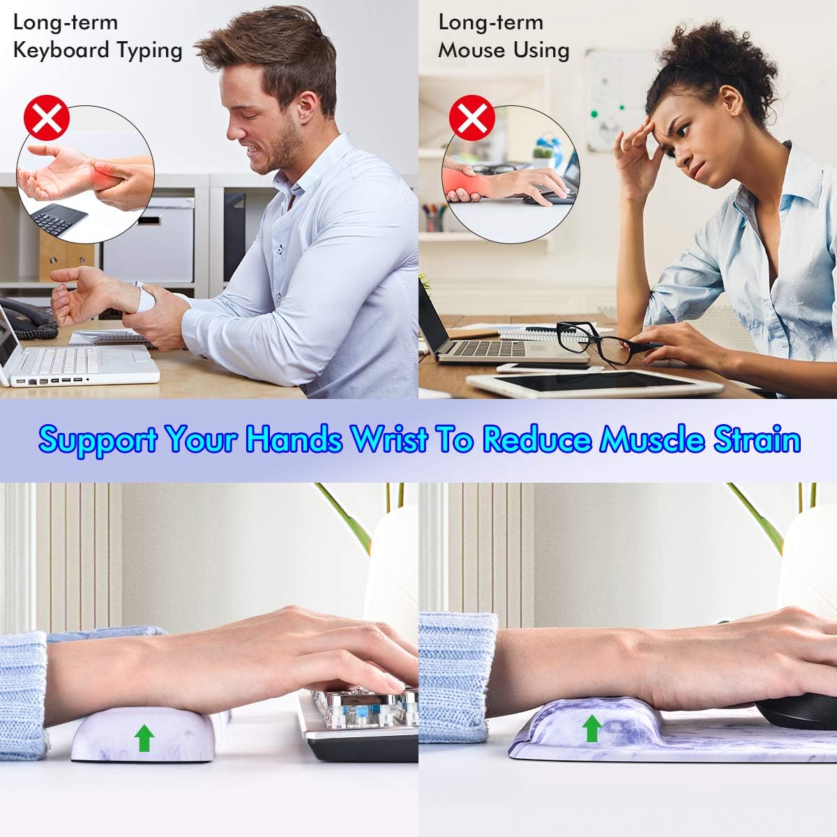 Mouse Pad and Keyboard Wrist Rest, Smooth Superfine Fibre Surface,Gel Memory Foam Ergonomic Wrist Rest Support – Computer, Laptop, Mac, Gaming and Office, Durable, Comfortable and Pain Relief