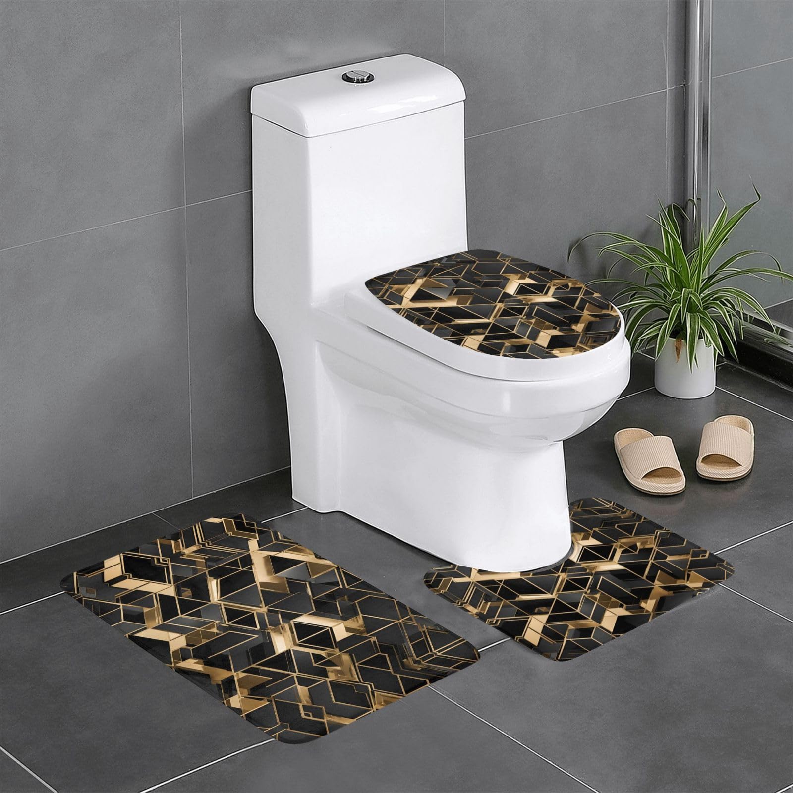 Tapis de bain antidérapant écossais noir et or : lot de 2 grand confort sécurisé