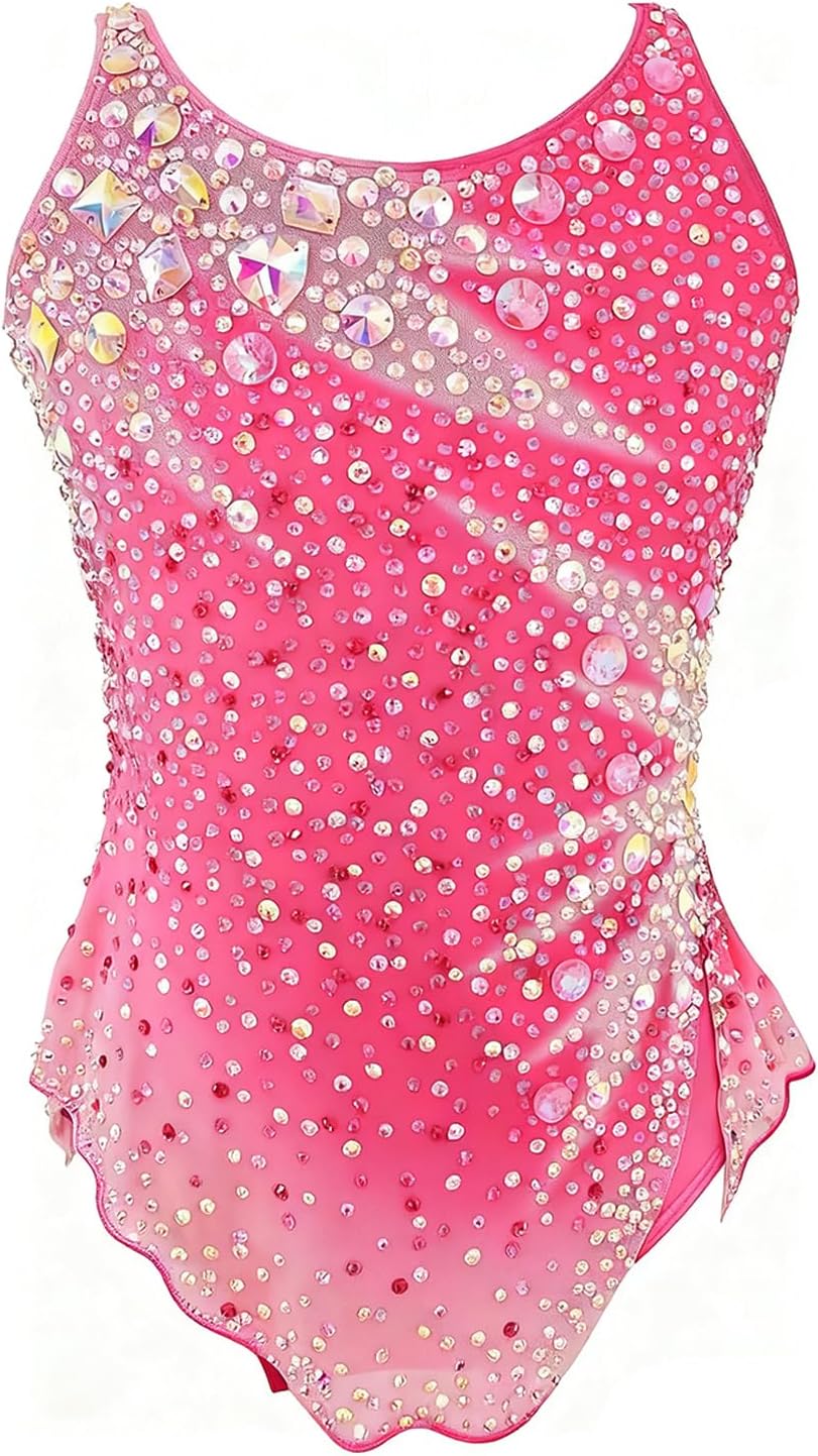 LIUHUO Girls Rhythmic Gymnastics Leotards Blue Sleeveless Dance Leotard for Kids Sparkly Practice and Performance Wear