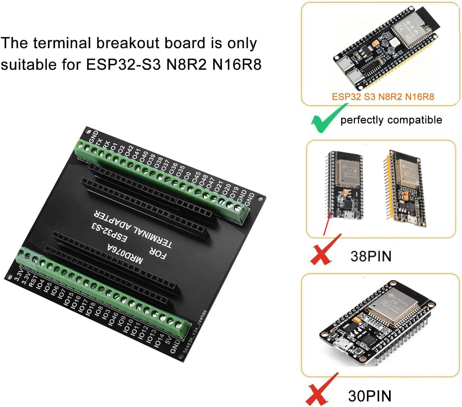 diymore 2 Unidades para módulo ESP32-S3 DevKitC-1 N16R8, Autoridad de expansión para agencias de Desarrollo, para Placa de Desarrollo ESP32 S3 1-N16R8 con WiFi, Bluetooth 5.0, Antena conectable USB C