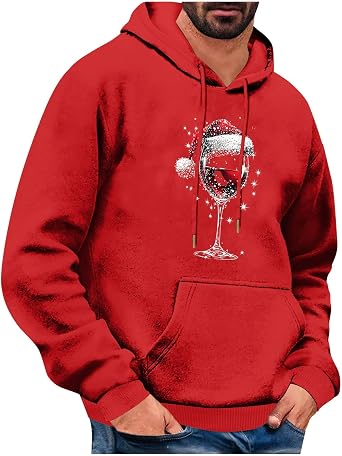Christmas Hoodies for Men Cute Funny Xmas Tree Santa Hooded Sweatshirt Graphic Pullover Tops with Pockets