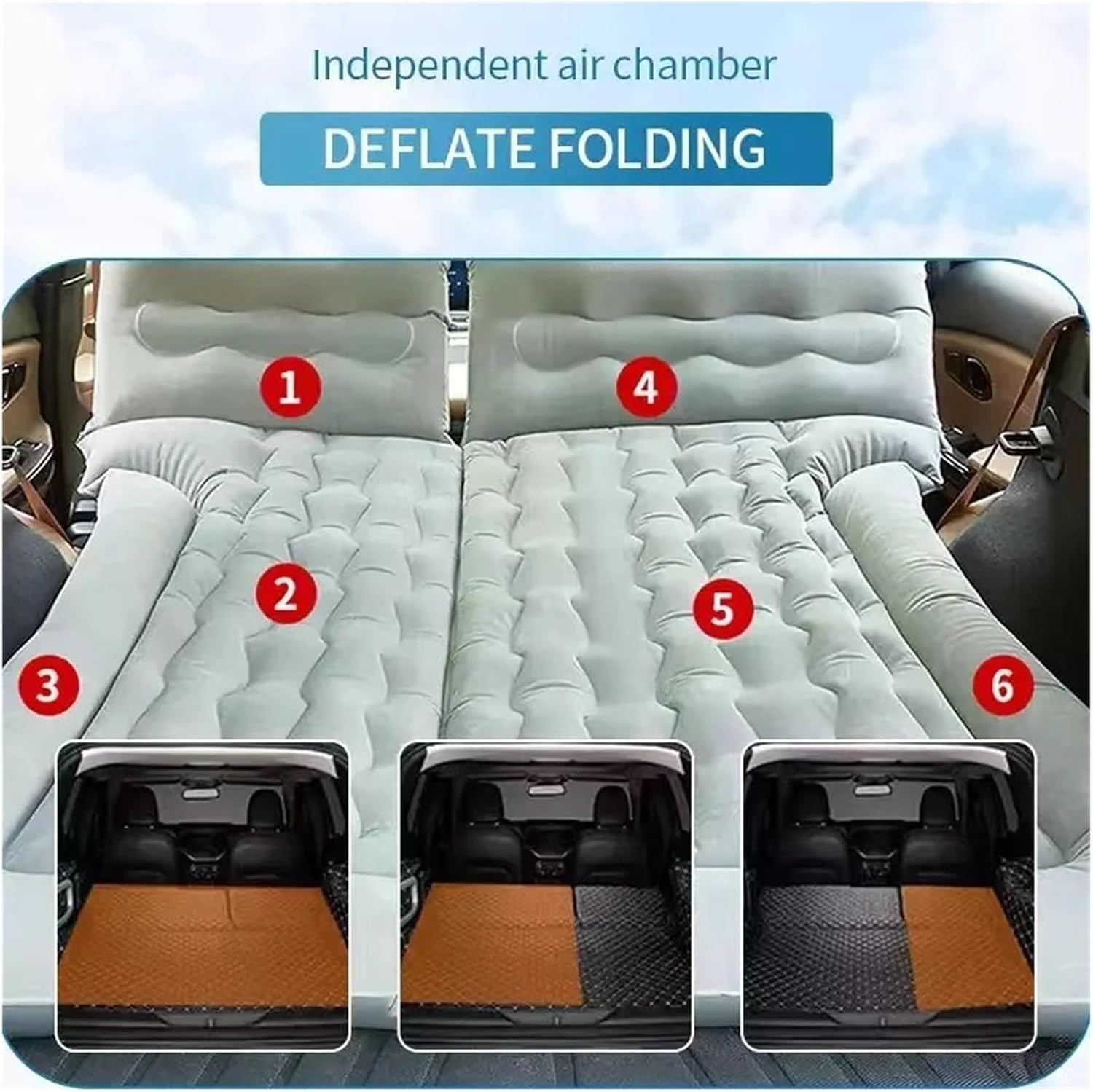 Car Inflatable Bed SUV Auto Mattress Rear Row Car Travel Sleeping Pad Off-Road Air Bed Camping Mat Air Mattress(Blue)