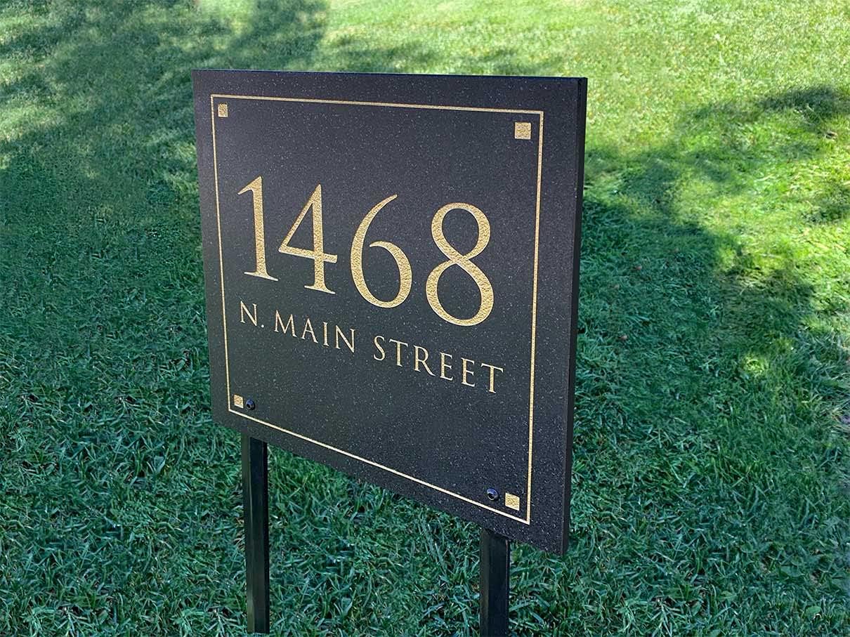 LAWN MOUNTED Stone Address Plaque With Engraved Numbers. Address Sign Made from solid, real stone.