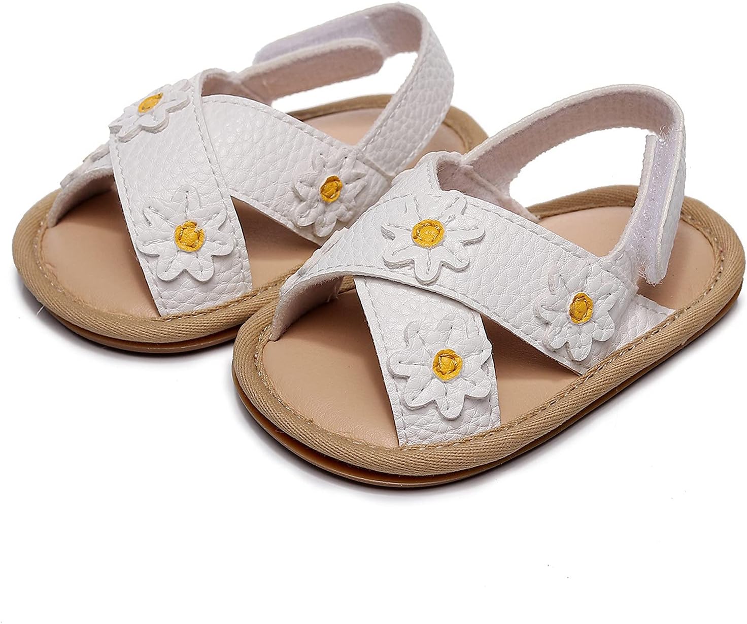 Baby Girl Sandals First Walkers Sandals - Non Slip Sole - Gift for Infant Newborn Baby Girls - Skin-Friendly Material (White, 6-12Months)