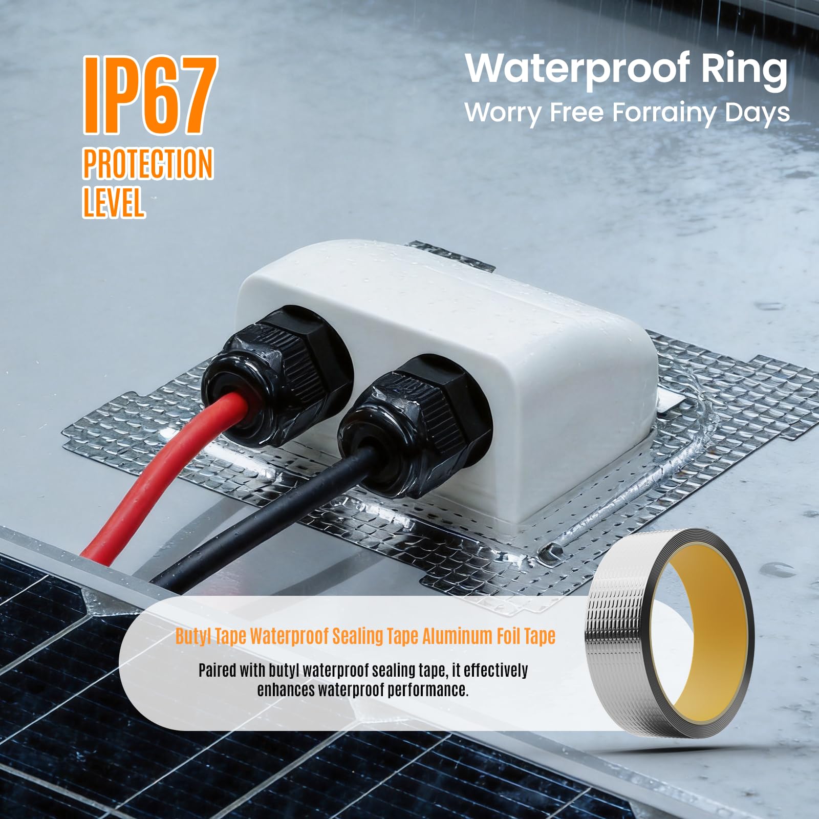 Prensaestopas de entrada de cable solar impermeable PV de múltiples longitudes con carcasa de policarbonato resistente a los rayos UV, incluye cinta de butilo para sistemas solares de caravana