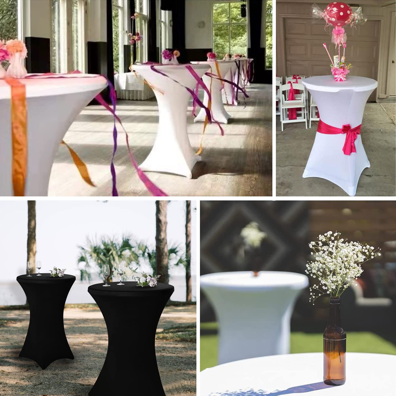 Tovaglia Elasticizzata Per Tavolo Rotondo Da Cocktail - 61x109 Cm, Colore Bianco, Con Fondo Chiuso, Per Feste E Matrimoni
