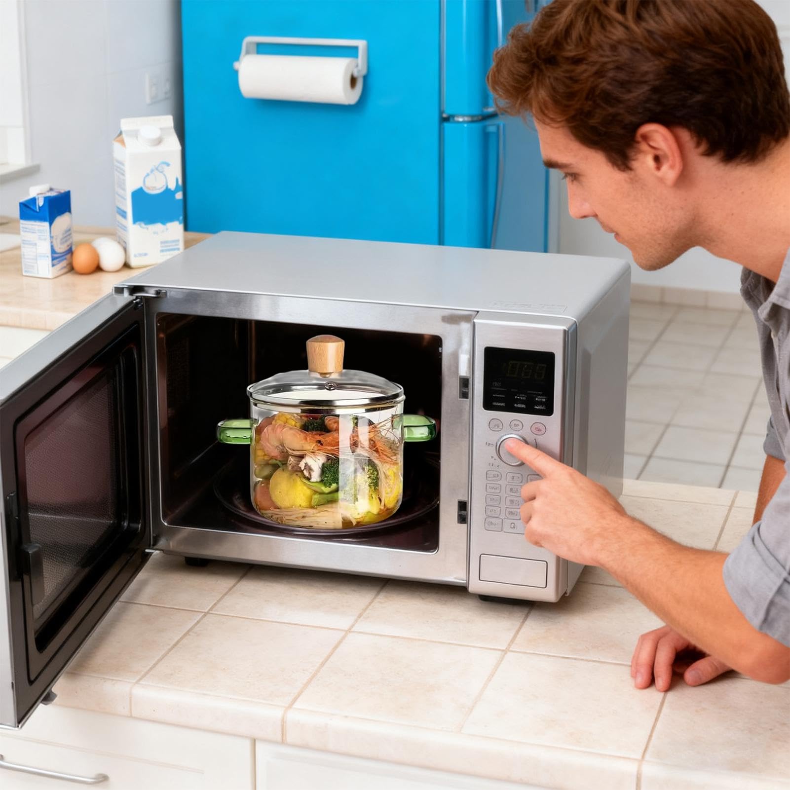 Pentole in per cucinare sul fornello, 1600 ml, in trasparente, con coperchi, decorazione estetica da cucina