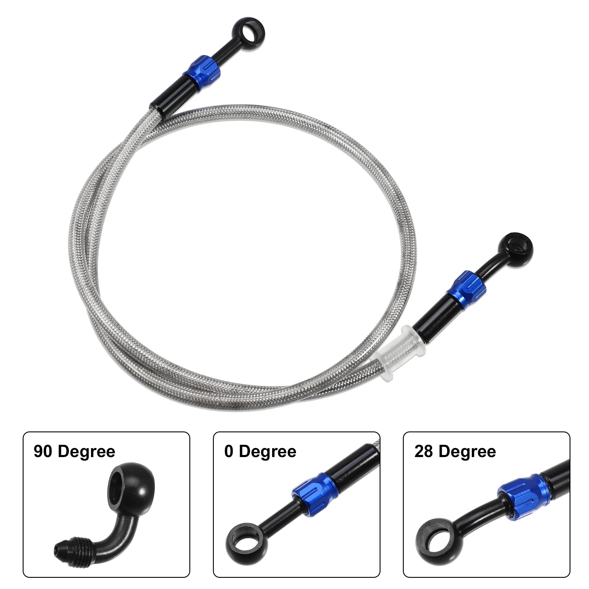A ABSOPRO 1 Set AN3 28 90 Gradi Moto Freno Tubo Linea 90cm Argento Tono