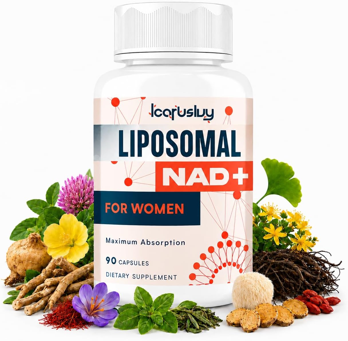 IcarusIvy 2000MG NAD Supplements for Women, NMN Alternative, Female Liposomal NAD+, with Ashwagandha, Berberine HCL, Ginkgo Biloba & Black Cohosh, Women Focused Formula, 90 Capsules