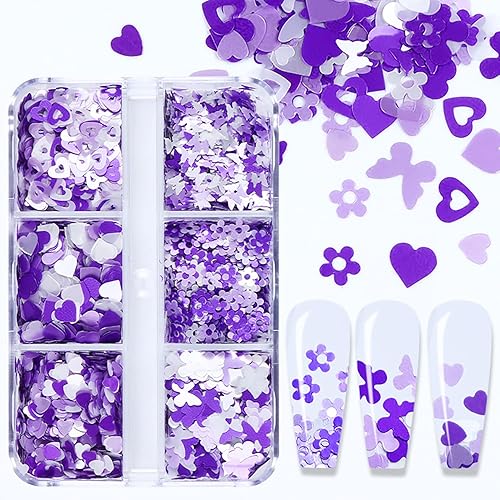 6 rejillas 3D corazón uñas purpurina lentejuelas día día de San Valentín uñas purpurina copos corazón arte calcomanías amor uñas uñas uñas