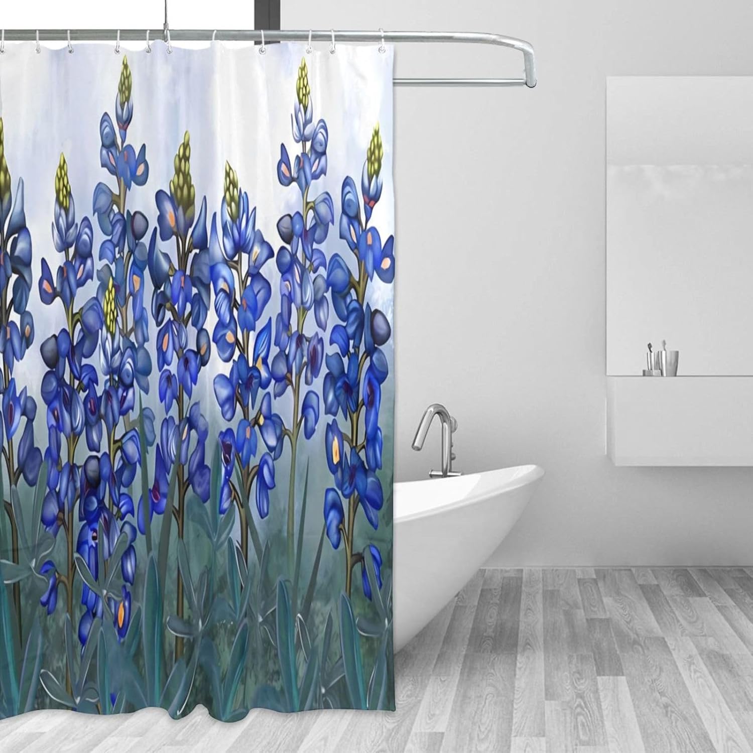 Bathroom Shower Curtain,Blue Flowers Texas Bluebonnet Shower Curtain Bath Decor Waterproof Bathroom Curtain 72x72 Inches