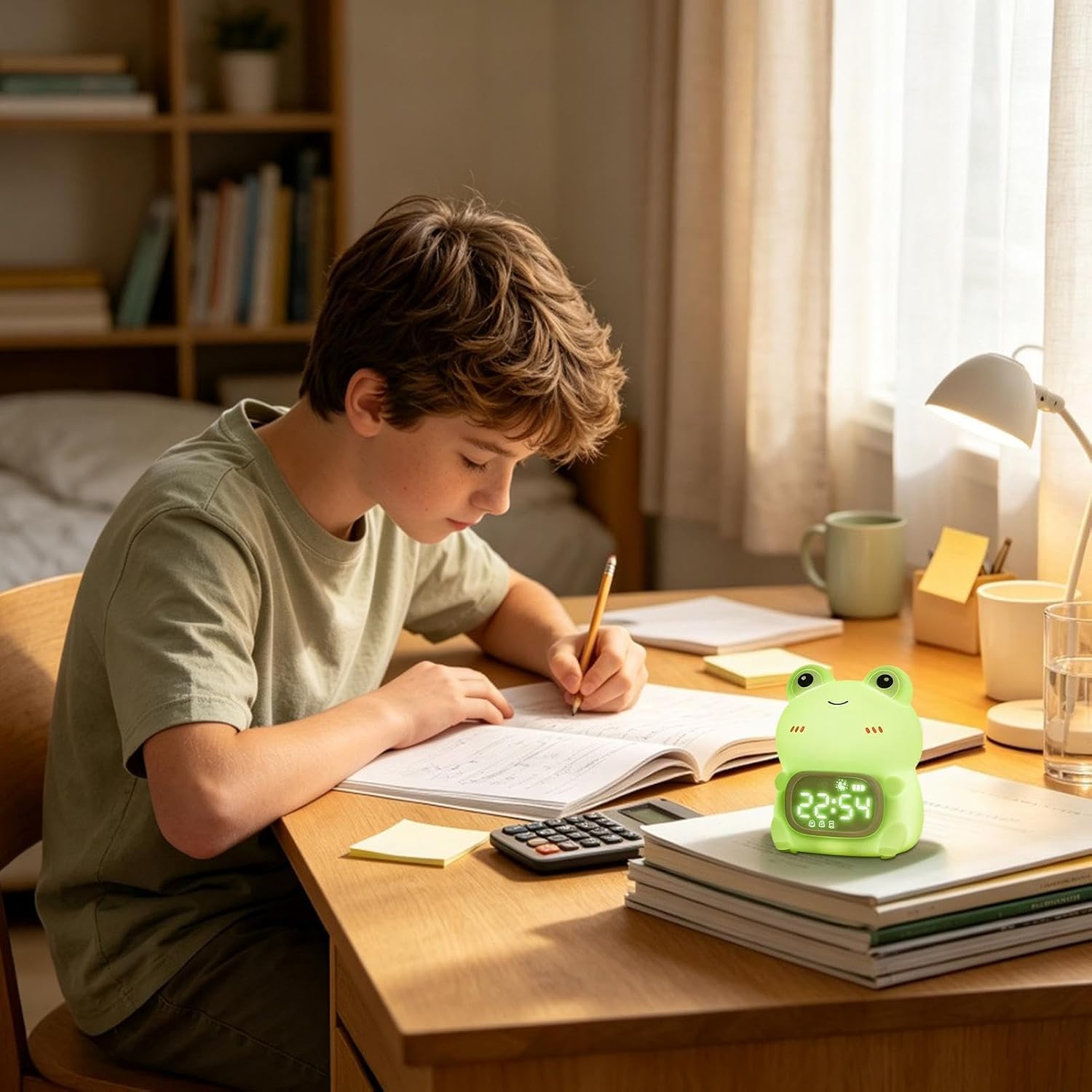 Kids Digital Clock, Cute Frog Timer, Dimmable Large Display, 2000mAh/3.9in