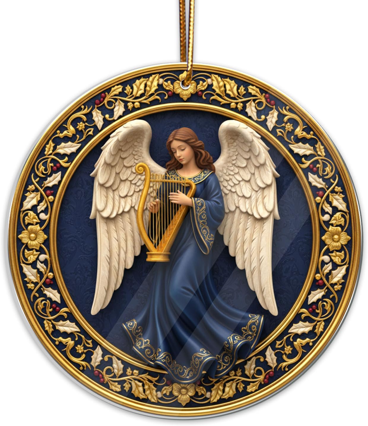 Angel Christmas Ornament – Elegant Guardian Angel Decor with Harp, Spiritual Holiday Ornament for Christmas Tree, Inspirational Gift for Women, Religious Ornament Keepsake