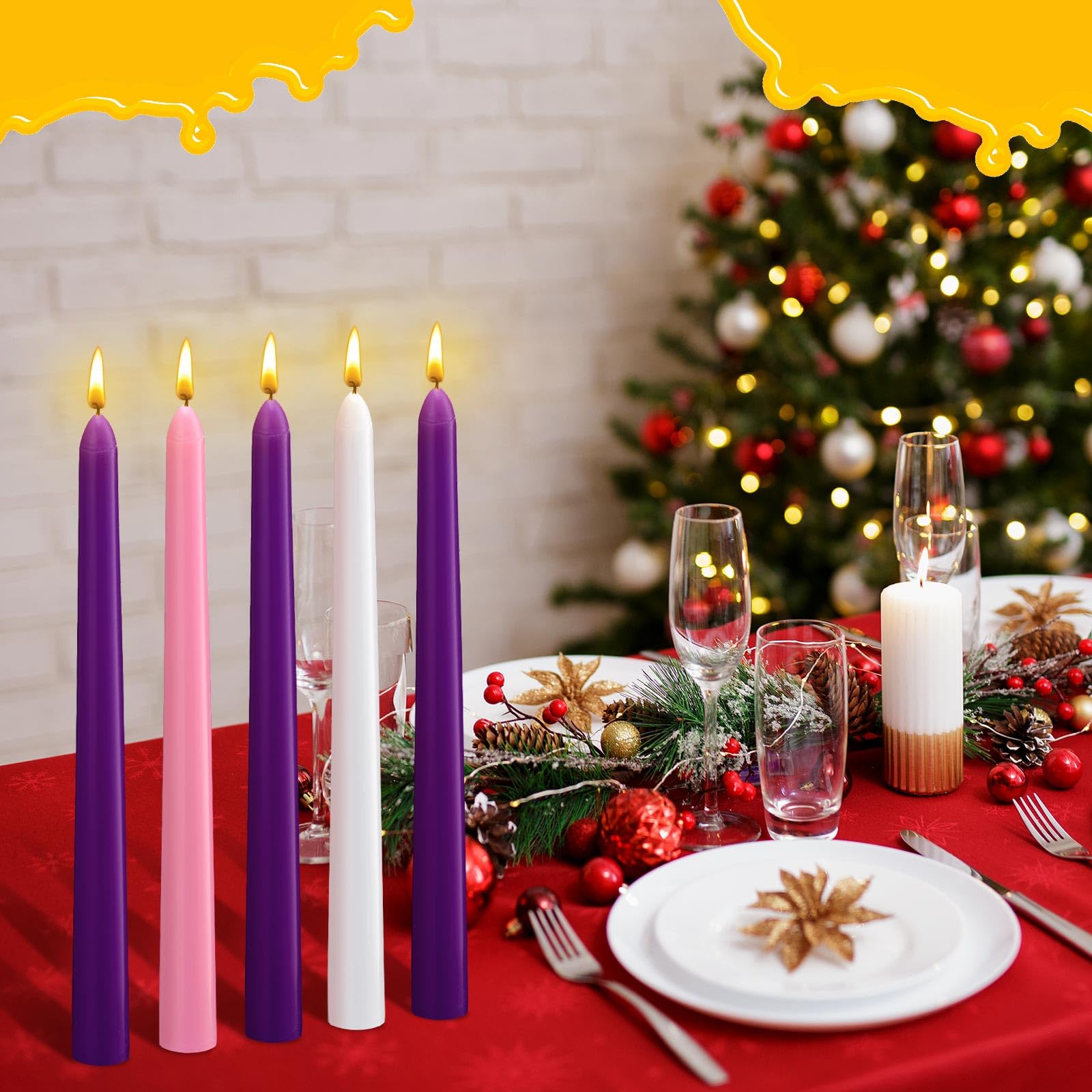 Nuanchu 10 candele in cera d'api per l'avvento in cera d'api naturale, 25,4 cm x 2,22 cm, decorazione da tavolo per l'avvento, fatte a mano, senza fumo, non profumate, per Natale, vacanze