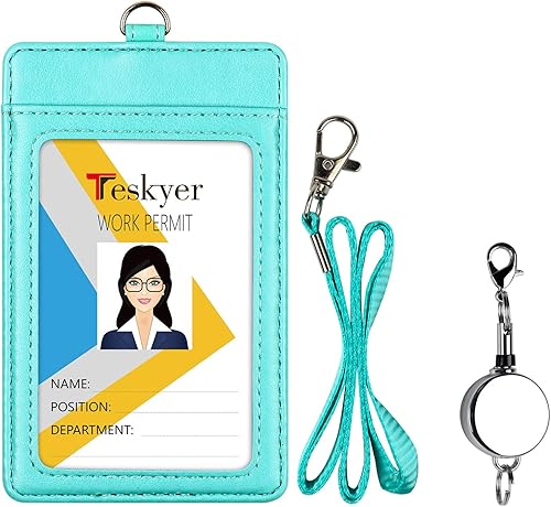 Miniatura 198 de Teskyer - Soporte para tarjetas de identificación con cordón, soporte de cuero para tarjetas de identificación, portatarjetas con cordón, vertical