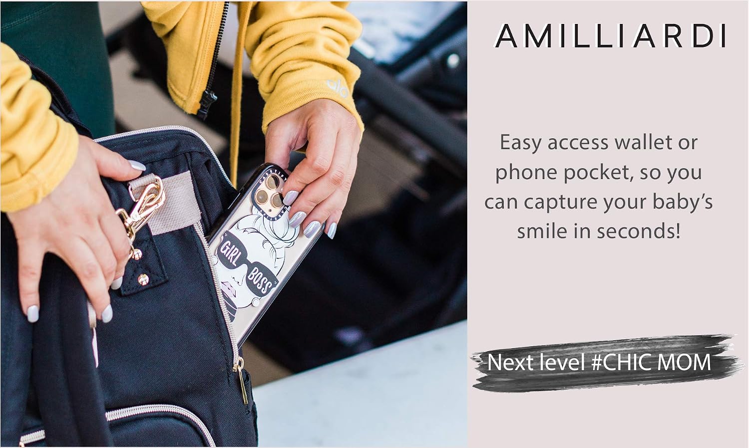 AMILLIARDI Diaper Bag Backpack - 6 INSULATED Bottle Holders - Detachable Stroller Straps (Black)