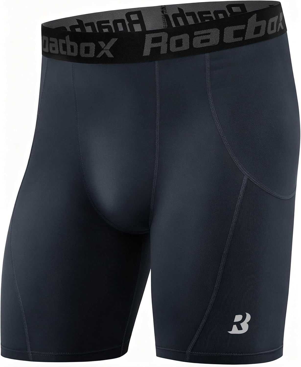 Roadbox Mens Compression Shorts, Spandex Athletic Running Shorts Grey