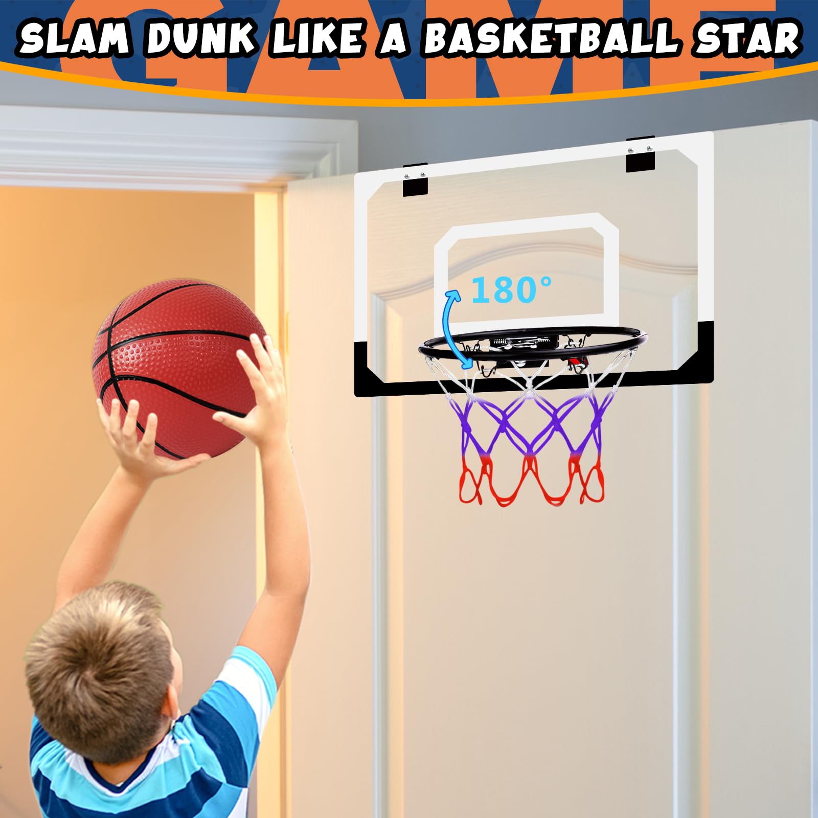 Mini Canasta Baloncesto para Niños, Aro de Baloncesto Interior Exterior Montado en la Pared, Kit de aro de Baloncesto Profesional con 4 Pelotas, Regalo para Niños y Niñas