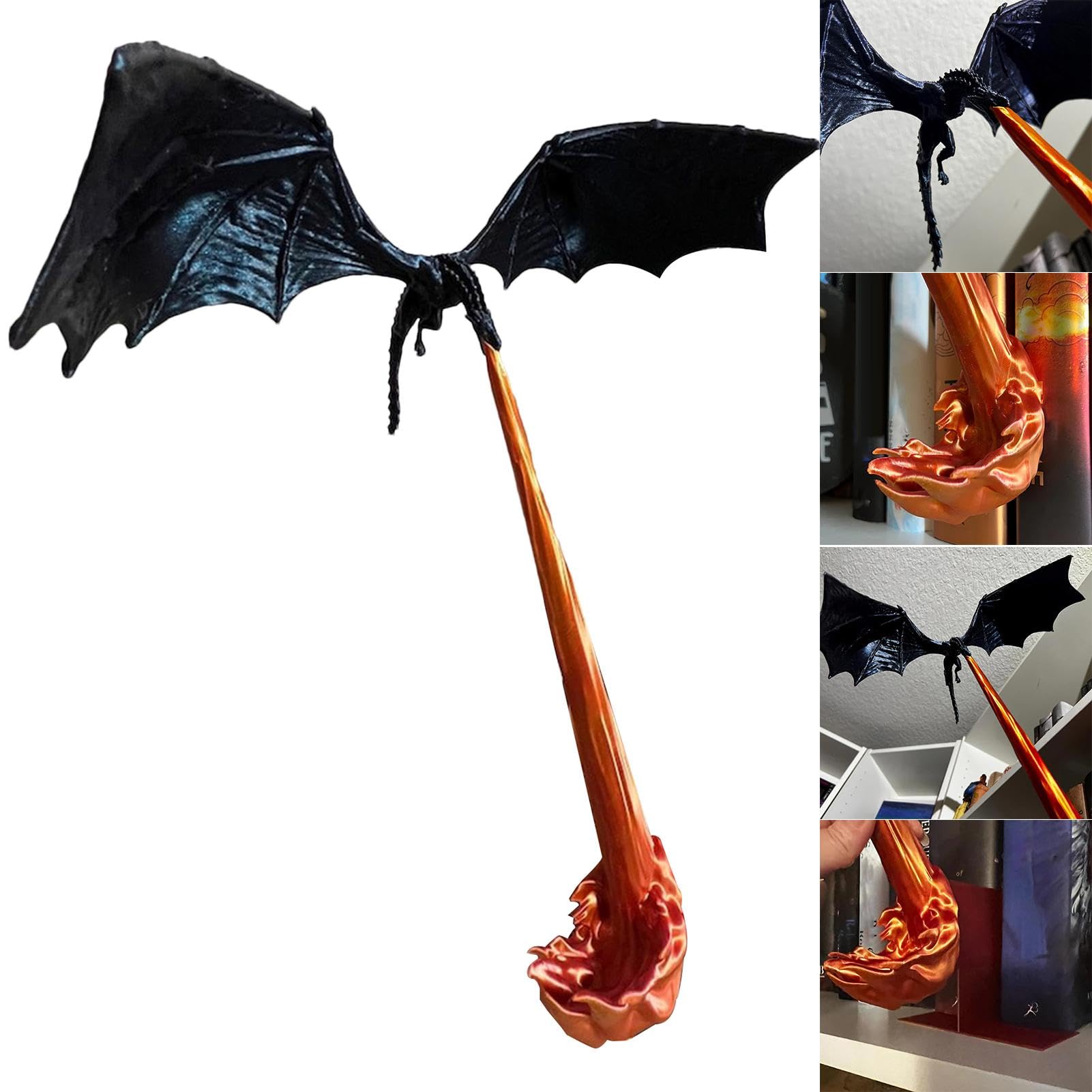 Rincón del Libro De La Llama del Dragón, Rincón del Libro del Dragón De Halloween, Sujetalibros De Estantería Gótica Soporte para Libros De La Llama del Dragón, Estante De La Llama del Dragón 3D
