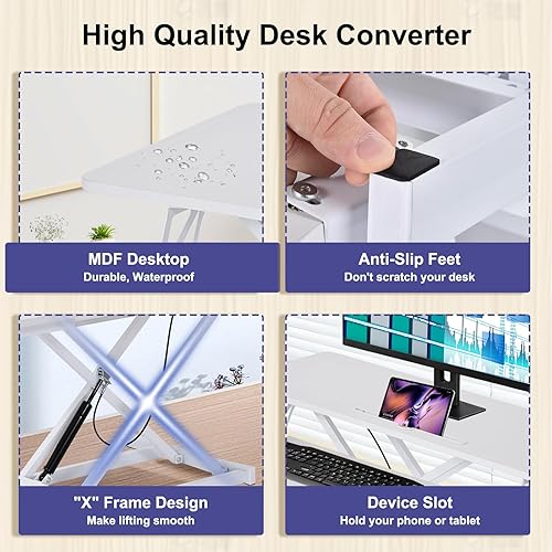 Miniatura 4 de Convertidor de escritorio de pie de 38 pulgadas, altura ajustable, estación de trabajo sentado para ponerse de pie, monitor dual y elevador para