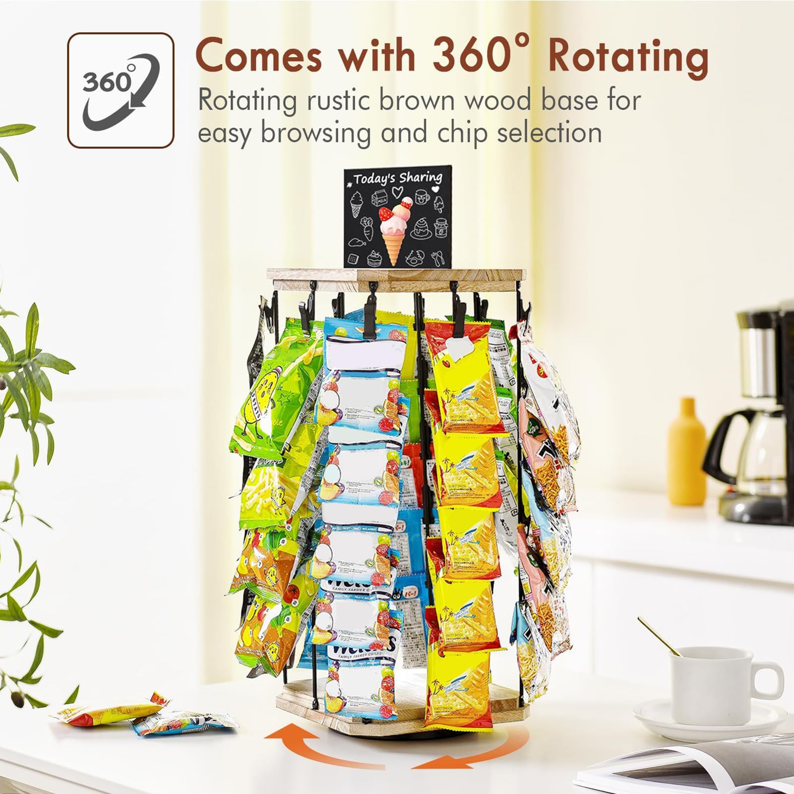Generisch Chips Ständer, Snacks Display Rack Für Theke, 360° Drehbarer Chipstütenhalter Mit Tafel, Snackständer Für Hochzeit, Büro, Geschäfte, Küchen