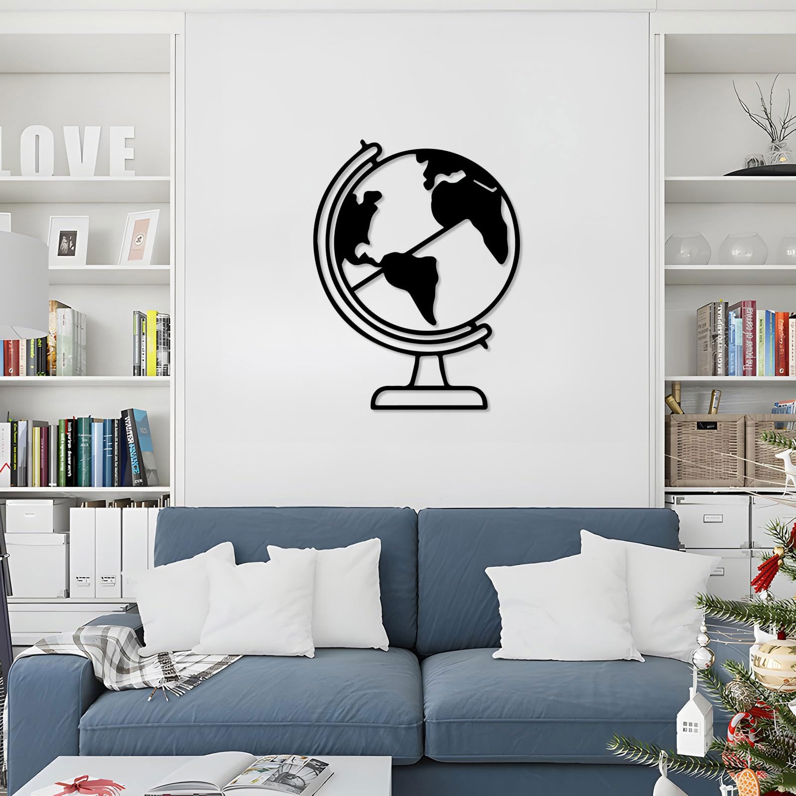 Metalowa sztuka ścienna, geometryczna dekoracja ścienna do zawieszenia na ścianie wewnętrznej (61 cm) | World Globe Metal Wall Art Metalowe Znaki Metalowe Dekoracje Zewnętrzne Dekoracje Wallart Decor