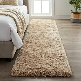 Tapete Passadeira Peludo 2,00 × 0,60 m – Shaggy Super Peludo Felpudo, Antiderrapante, Antialérgico, 100 % Poliéster, Alta Maciez para Quarto, Sala, Corredor (Bege)