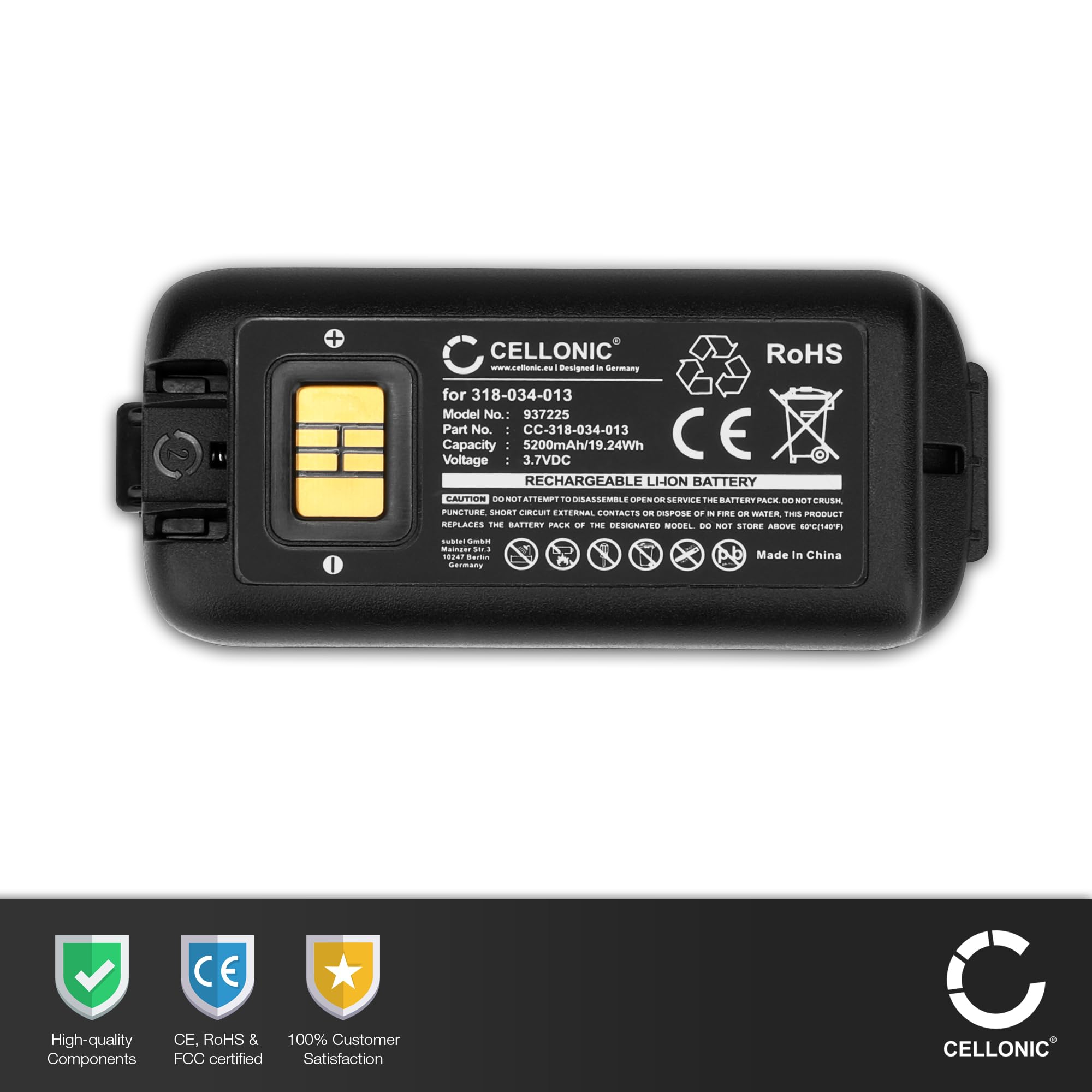 CELLONIC 1x Akku kompatibel mit Honeywell CK3, CK3B, 318-034-001 | 1x, (5200mAh-3.7V-Lithium-Ionen), Barcode Scanner Akku, für Honeywell CK3X, 318-034-034, 318-034-003, 318-034-023, CK75, CK71