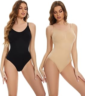 2 pack Shapewear Bodysuits - Tummy Control for Women Shapewear Body Suits Sculpting Top Thong Body Shaper
