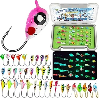 Dovesun Ice Fishing Jigs Kit Glow in The Dark Fishing Gear Lures 35 Pcs Ice Jig Head with Tackle Box for Panfish Walleye Crappie Perch Bluegil Trout