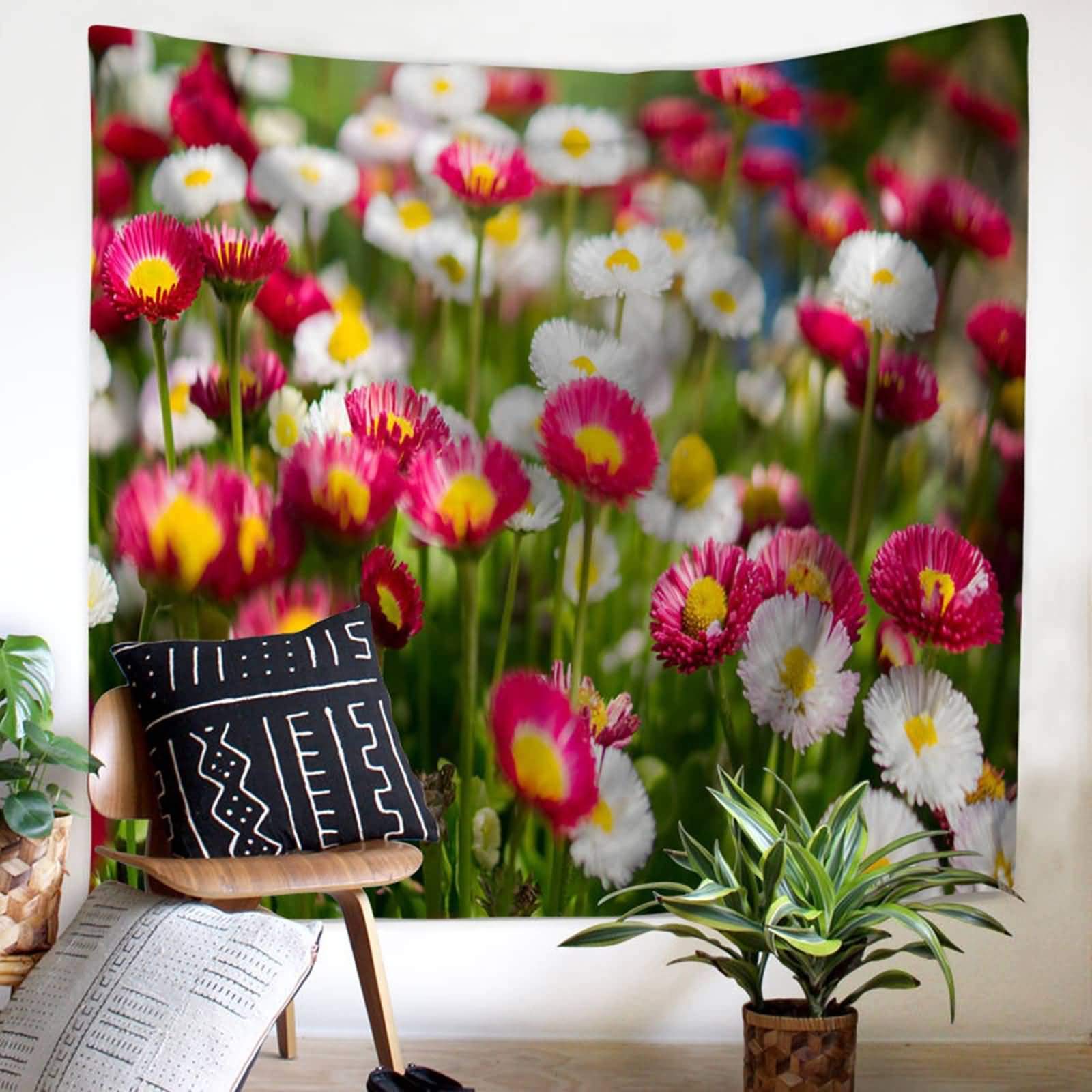 Tapisserie murale blanche rose 150x130 tenture tissu fleur