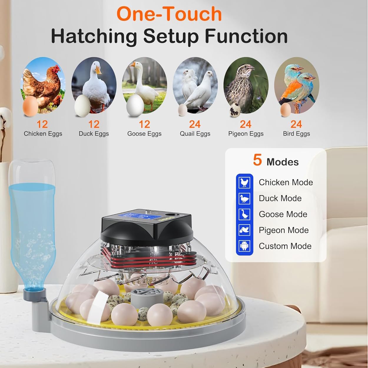 Incubadora de Huevos de Aves,Incubadora Volteo Automatico, Incubadora de 12-24 Huevos,con Control de Temperatura Monitoreo de Humedad,Tapa Transparente ABS,para gallinas,Patos,Gansos,Codornices
