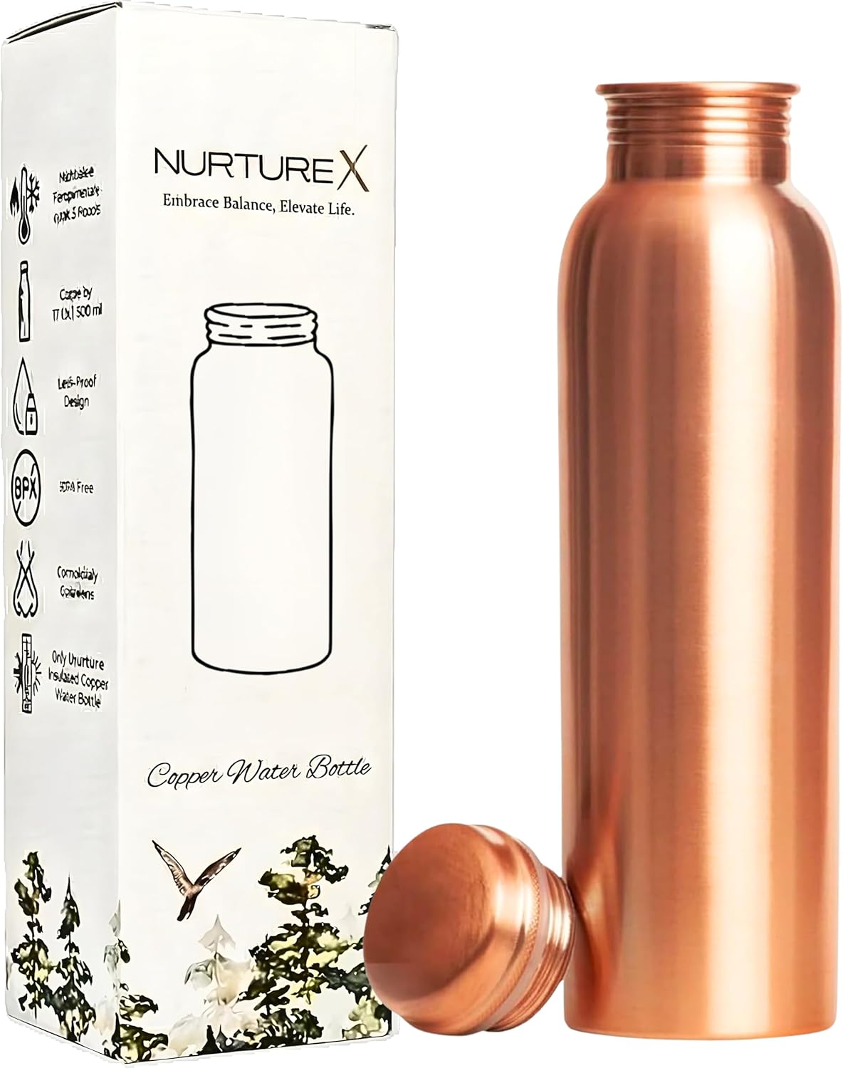 Copper Water Bottle, 34 Oz / 1 Liter, ANTI-TARNISH Protective Coating, Leak-Proof, Joint-Free, Handcrafted, Eco-Friendly & Ayurvedic Drinkware for Yoga, Gym & Office - Smooth
