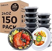 Vista 9 de Glotoch Express Recipientes redondos de plástico negro de 16 onzas, paquete de 150 unidades, reutilizables, aptos para microondas, congelador