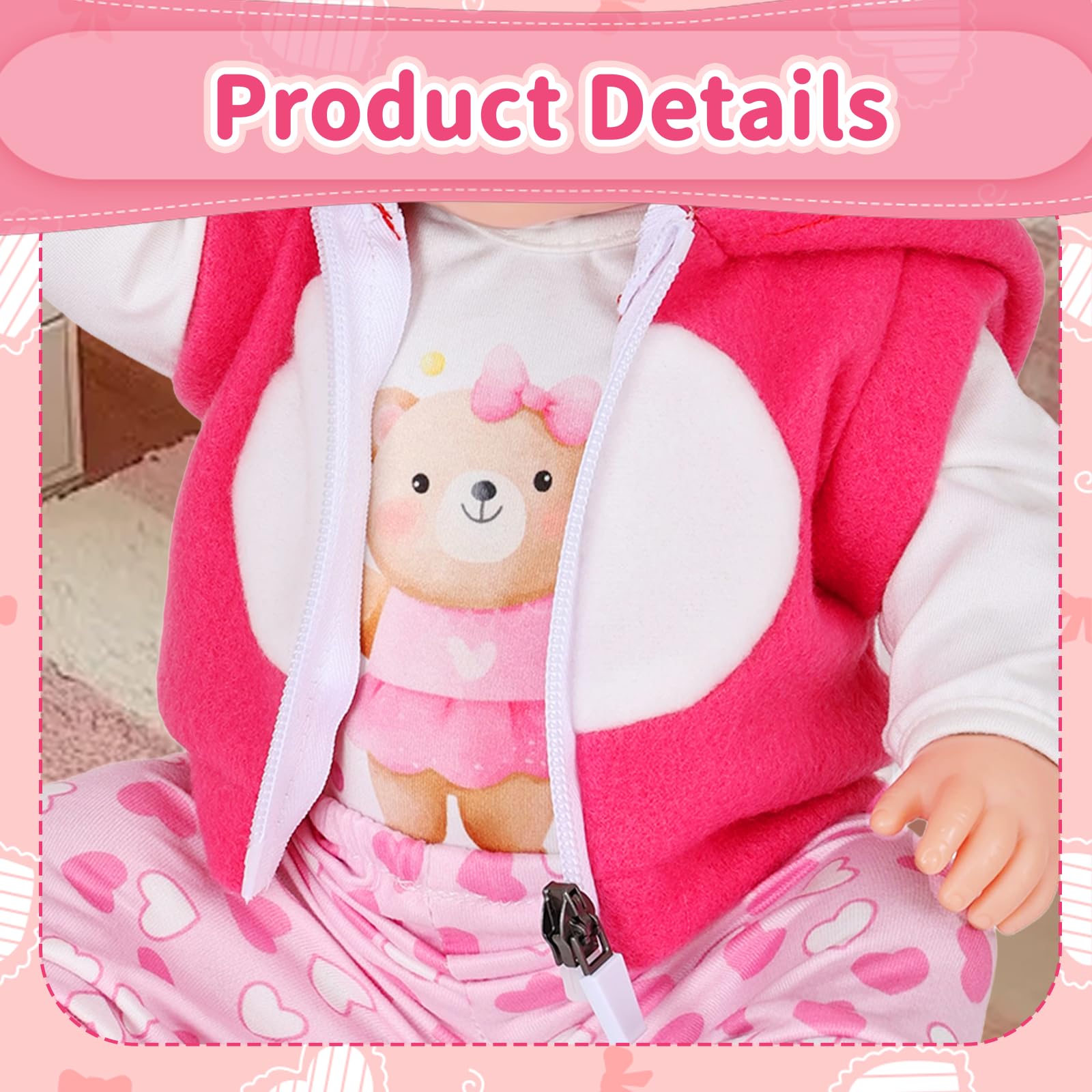 5 Pcs Baby Doll Clothes Set for 14-18 Inch Dolls, Cute Bear Onesie Outfit for 35-43cm Dolls - Image 4