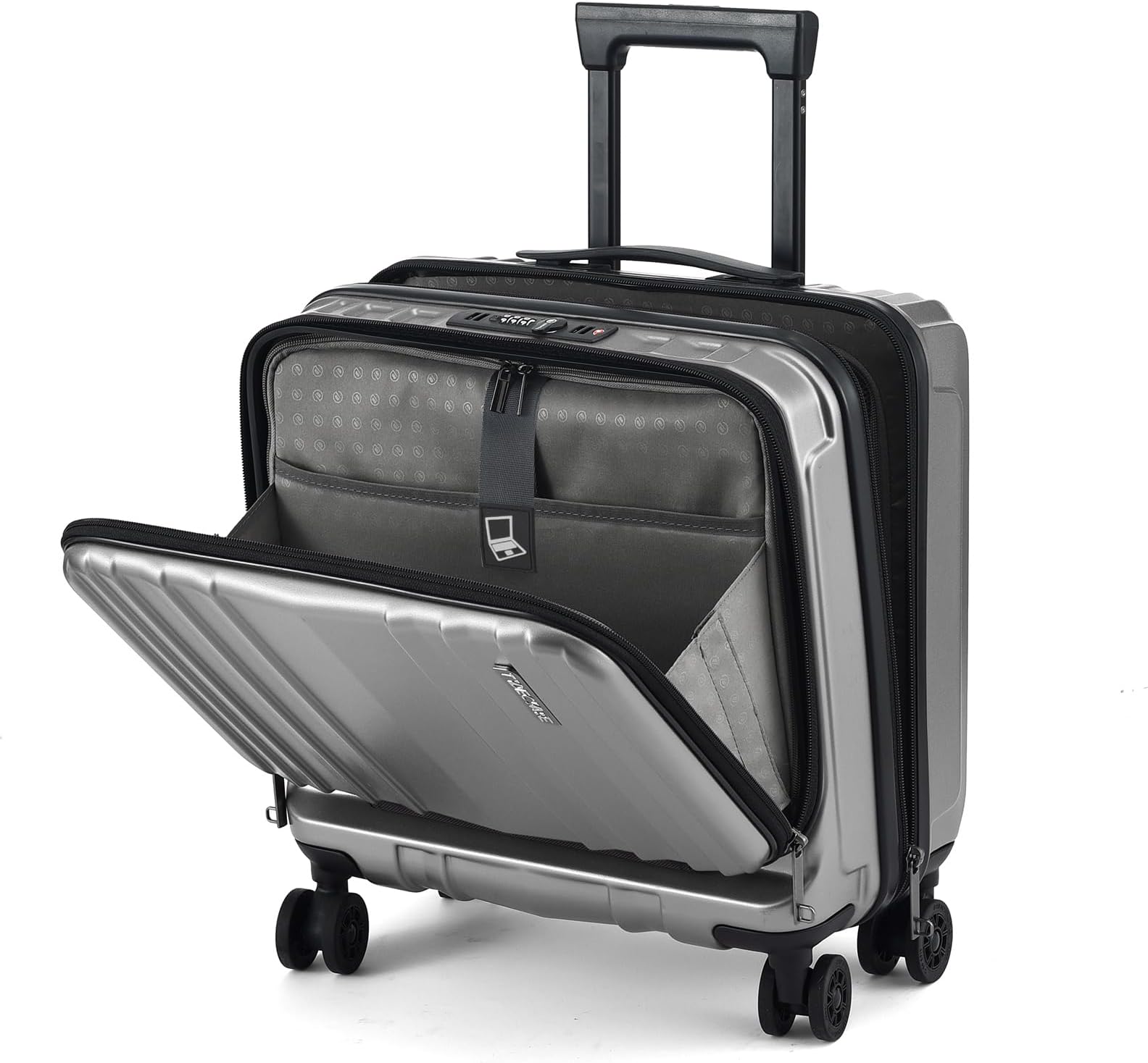 16" Carry on Luggage with 2 Laptop Compartments, Lightweight Hardshell ABS+PC Suitcase with Dual Control TSA Lock, with YKK Zipper, 4 Spinner Silent Wheels, for Business Travel, Silver Grey