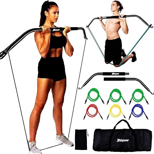 Bow Portable Home Gym with 6 Resistance Bands Fitness Equipment, Abdominal, Bicep Curls, Arms, Leg Muscle Training Kit, Travel, Outdoor, Full Body Workouts for Yoga Pilates Sliming