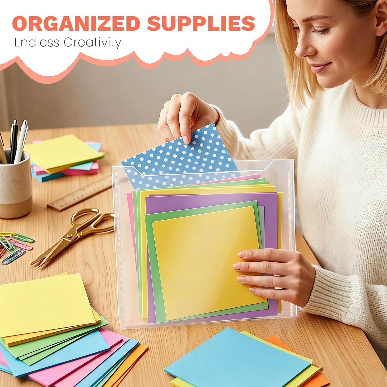ALOTIKI Scrapbook Paper Storage,72 Pcs 12x12 Paper Storage Organizer, Clear Paper Storage Bag for Holding Scrapbooking, Vinyl, Photos and File Enclosed Storage