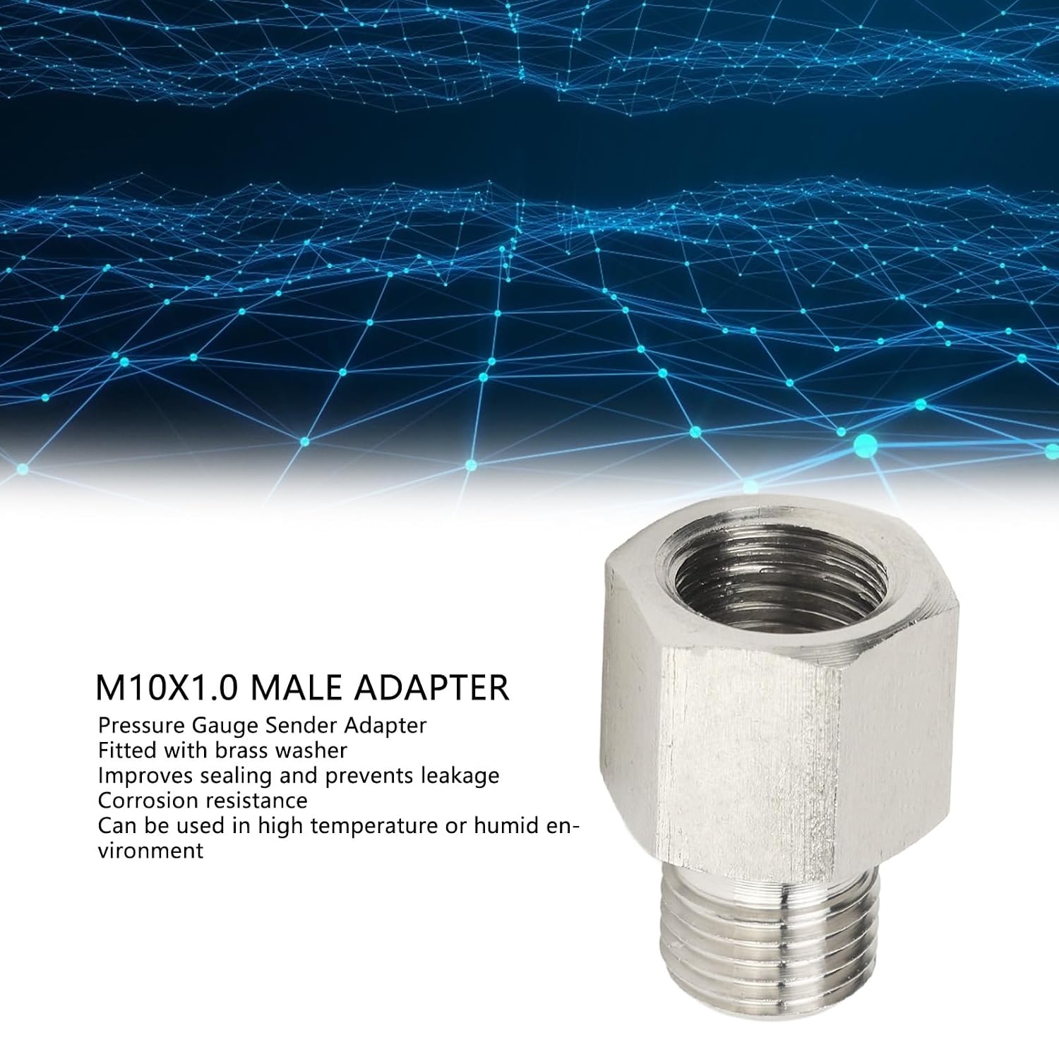 Gauge Sender Adapter 1/8in NPT Female to M10 x1.0 Male Oil Reducer Adapter | Stainless Steel Pressure Gauge Adapter with Washer