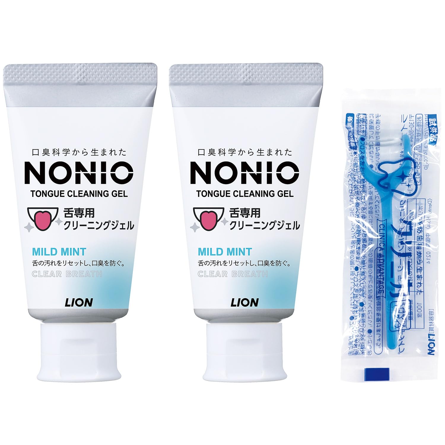 【Amazon.co.jp限定】NONIO(ノニオ) 舌専用クリーニングジェル マイルドミント 45g×2個 + Y字フロス付き 舌用ジェル 舌磨き 舌苔 口臭予防 やさしく磨ける低刺激設計 舌専用ジェル×2個 - 1