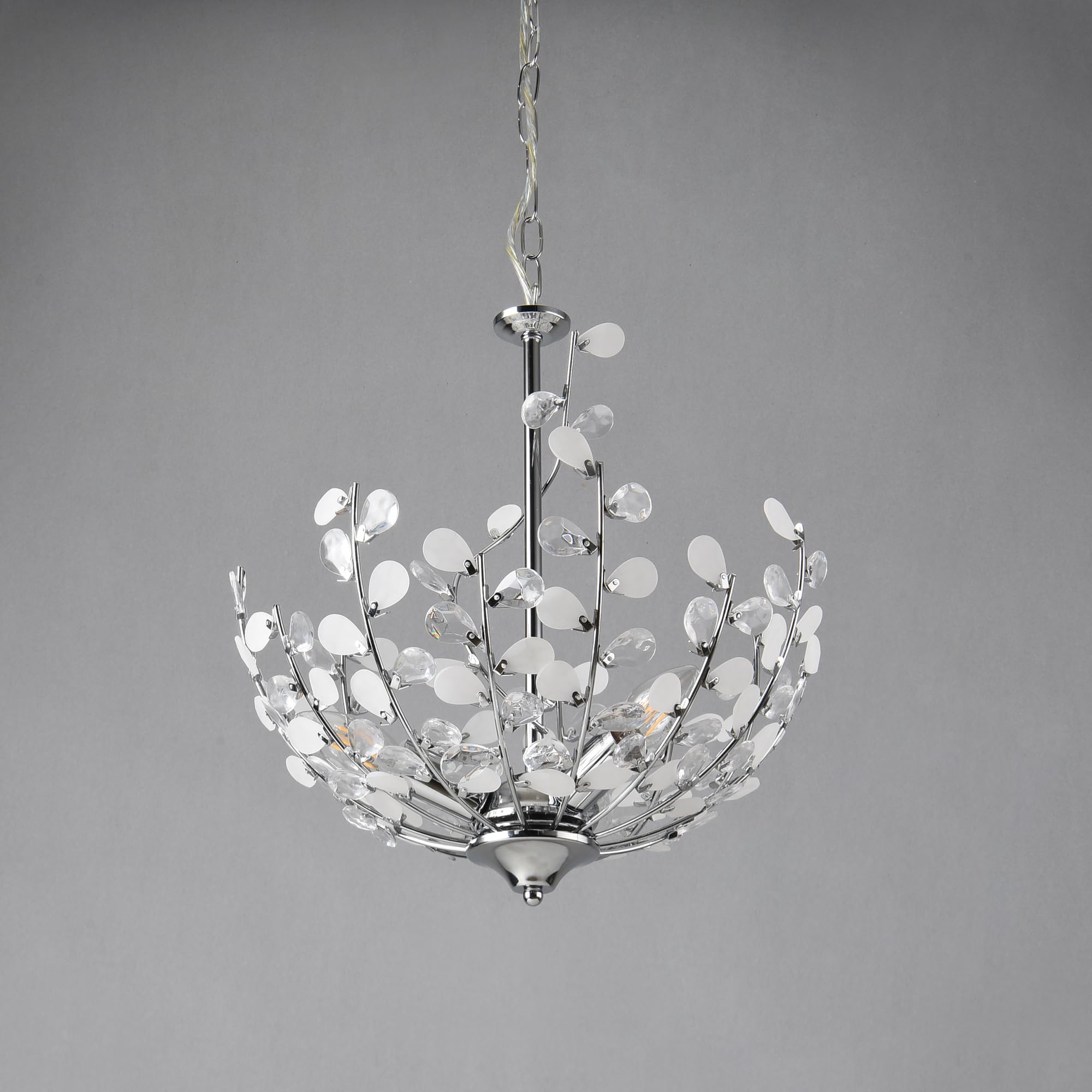lux.pro Lampadario con Paralume in Metallo con Cristalli Artificiali Lampada a Sospensione con Cavo Regolabile Altezza 124 cm - Colore Cromo